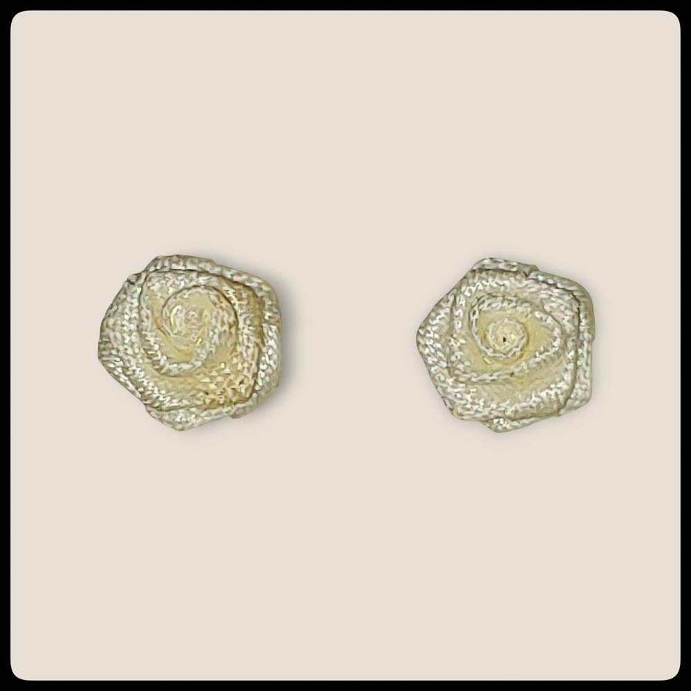 White Fabric Rose Stud Earrings